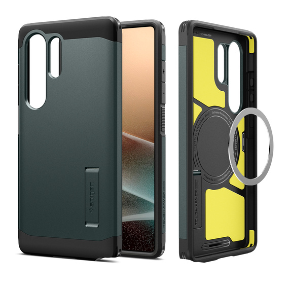 θήκη Spigen για Samsung Galaxy S25 Ultra, Tough Armor Mag Mag MagSafe, πράσινη + μετριασμένο γυαλί 9H