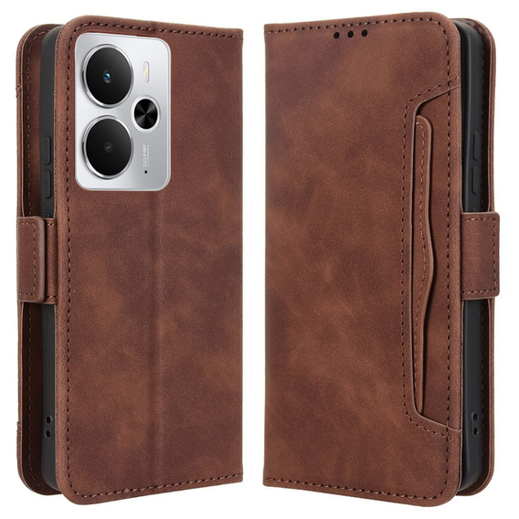 Θήκη με πτερύγιο για Realme 14 5G / Realme 14T 5G, Card Slot, καφέ