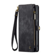 CASEME θήκη για Samsung Galaxy S25 Ultra, Retro Leather Wallet, με λουράκι, μαύρη