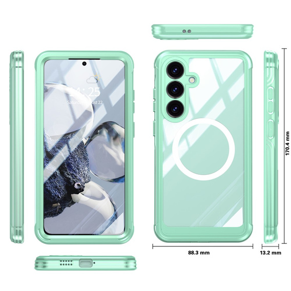 Θήκη για Samsung Galaxy S25 FE, Shockproof, με γυαλί, για MagSafe, πράσινη