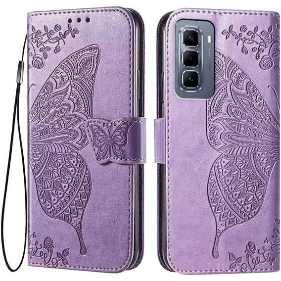 Θήκη με πτερύγιο για Infinix Hot 50 Pro+ 4G, Butterfly, μωβ