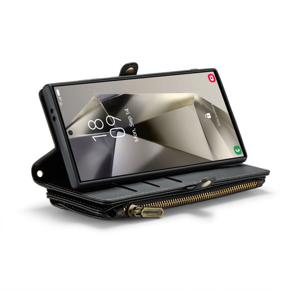θήκη CASEME για Samsung Galaxy S25 Ultra, RFID Leather Wallet, με λουράκι ώμου, μαύρη