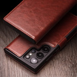 θήκη flip για Samsung Galaxy S25 Ultra, QIALINO Leather Wallet, σκούρο καφέ