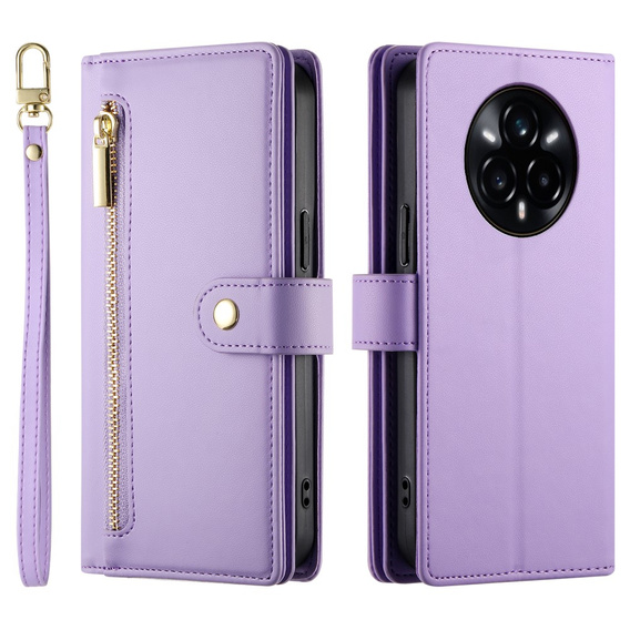 Θήκη με πτερύγιο για Realme 14 Pro+ 5G, Wallet Zipper Pocket, μωβ