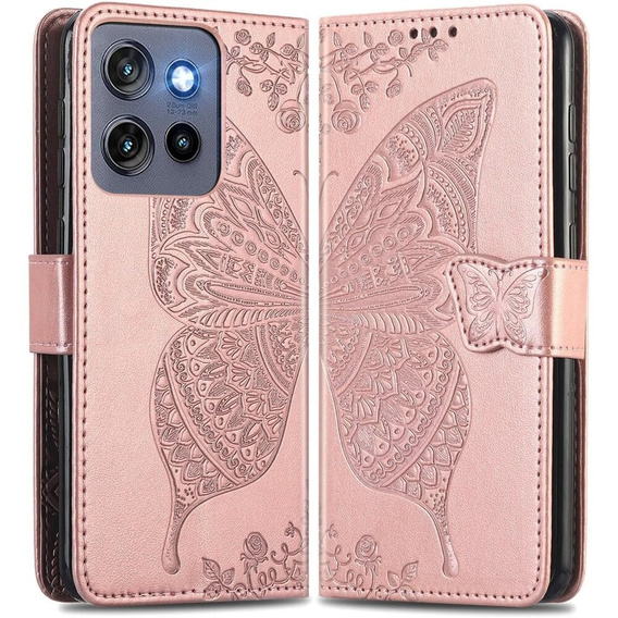 Θήκη με πτερύγιο για Motorola Edge 50 Neo / Motorola ThinkPhone 25, Butterfly, ροζ rose gold
