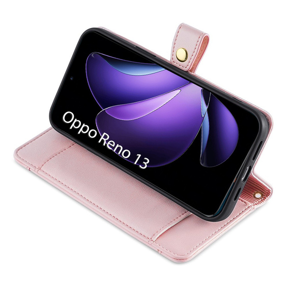 Θήκη με πτερύγιο για Oppo Reno 13, Wallet Zipper Pocket, ροζ