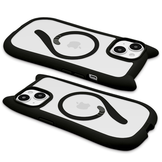 Θήκη για iPhone 13 / iPhone 14, για MagSafe, Cute Cat, μαύρη + Γυαλί οθόνης