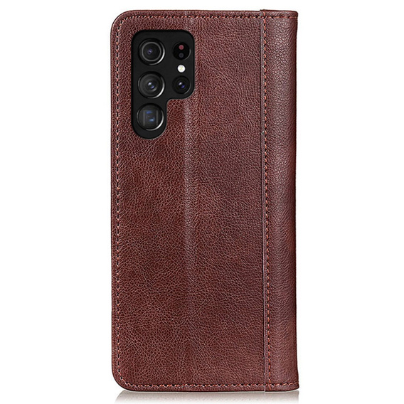 Θήκη για Samsung Galaxy S24 Ultra, Wallet Litchi Leather, καφέ