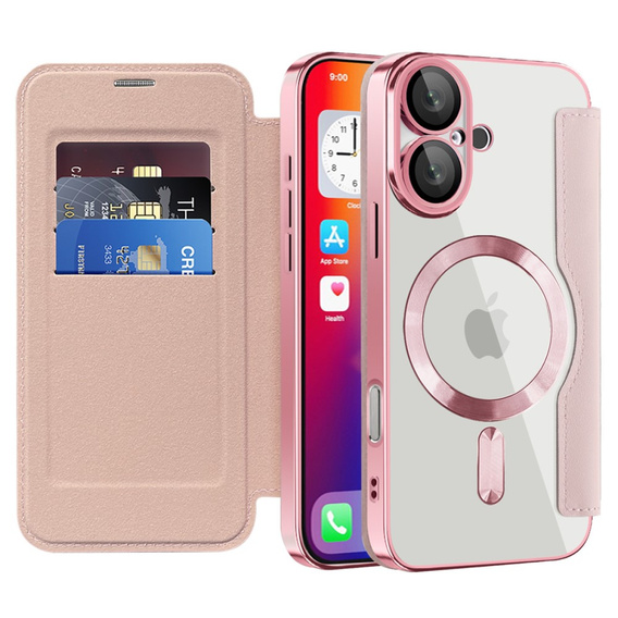 Θήκη με πτερύγιο για iPhone 16, RFID Wallet MagSafe CamShield, ροζ