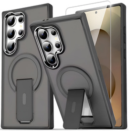 Θήκη για Samsung Galaxy S25 Ultra, Kickstand Matt Case, για MagSafe, γκρι + Γυαλί οθόνης