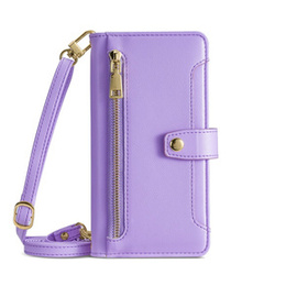 Θήκη με πτερύγιο για iPhone 15 Pro, Wallet Zipper Pocket, μωβ
