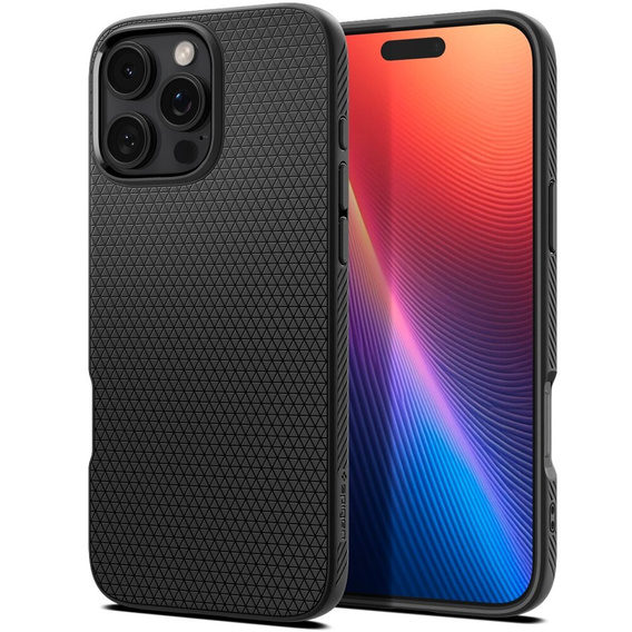 θήκη Spigen για iPhone 16 Pro Max, Liquid Air, μαύρη + μετριασμένο γυαλί 9H
