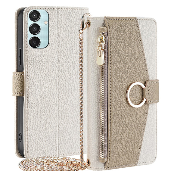 θήκη Wallet Zipper Pocket flip για το Samsung Galaxy M15 5G, Wallet Zipper Pocket, με καθρέφτη, λευκή