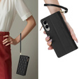 θήκη πτερύγιο για Samsung Galaxy S25 Edge, Rhombus Crossbody Leather, μαύρη
