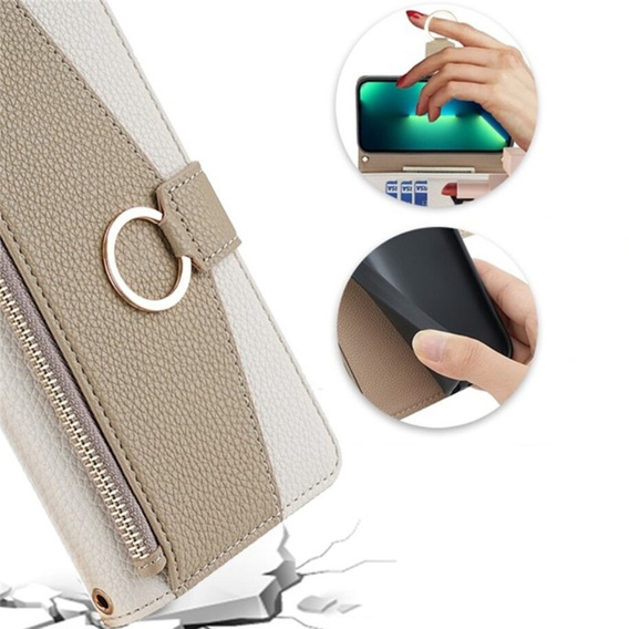 θήκη Wallet Zipper Pocket flip για το iPhone 13, Wallet Zipper Pocket, με καθρέφτη, λευκή