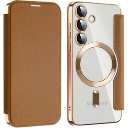 Θήκη με πτερύγιο για Samsung Galaxy S24, RFID Wallet MagSafe CamShield, καφέ