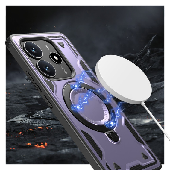 Θήκη για Xiaomi Redmi Note 14 5G, Στρατιωτικό MagSafe, μωβ + γυαλί 9H