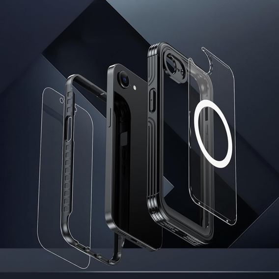 Θήκη για iPhone 16E, Shockproof, με γυαλί, για MagSafe, μαύρη