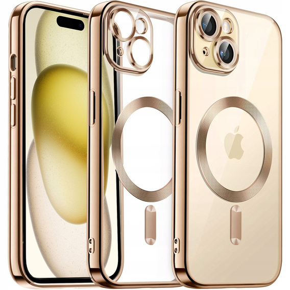 Θήκη για iPhone 15, Electro MagSafe, χρυσή + Γυαλί για την οθόνη