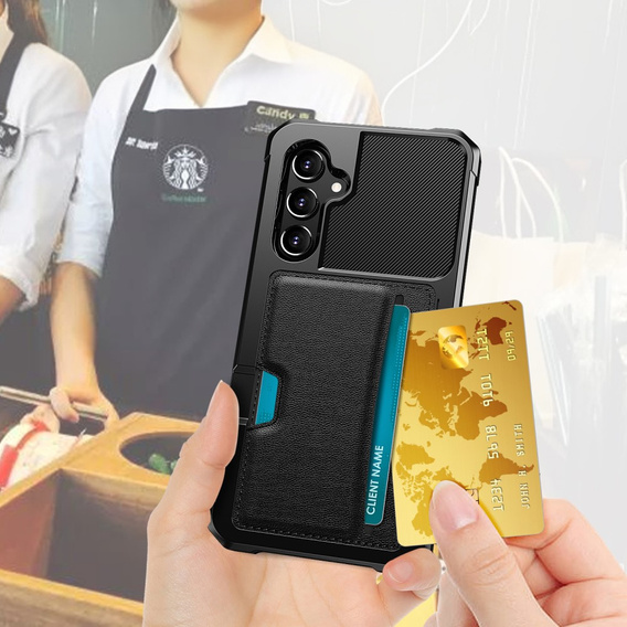 Θήκη για Samsung Galaxy A55 5G, Card Holder Kickstand, μαύρη