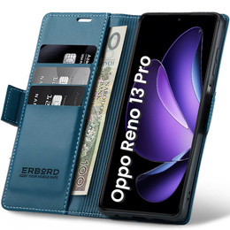 Θήκη για Oppo Reno 13 Pro, ERBORD Glossy Litchi, πορτοφόλι με πτερύγιο, μπλε
