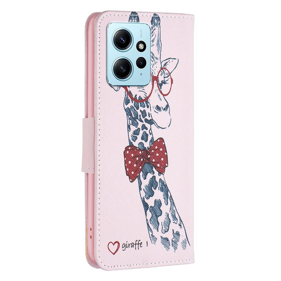 Θήκη με πτερύγιο για Xiaomi Redmi Note 12 4G, Wallet, giraffe, ροζ