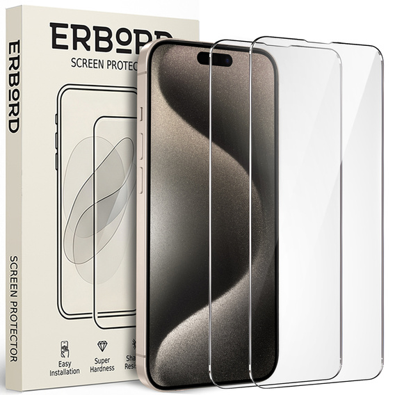 2x Μετριασμένο γυαλί για iPhone 15 Pro Max, ERBORD 9H Hard Glass στην οθόνη