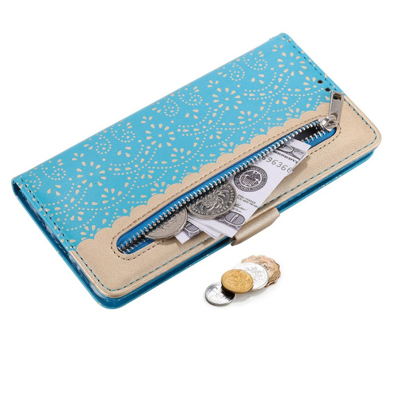 θήκη πτερύγιο για Xiaomi Redmi Note 11 4G / Note 11S 4G, Wallet Pocket Zipper Lace, μπλε