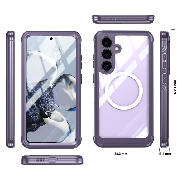 Θήκη για Samsung Galaxy S25 FE, Shockproof, με γυαλί, για MagSafe, μωβ