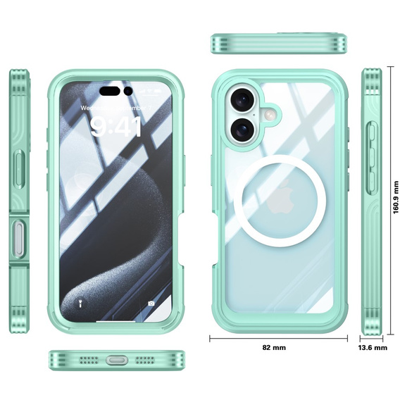 Θήκη για iPhone 16 Plus, Shockproof, με γυαλί, για MagSafe, πράσινη