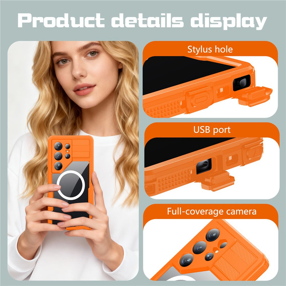 Αδιάβροχη θήκη Redpepper MagSafe για Samsung Galaxy S26 Ultra, πορτοκαλί