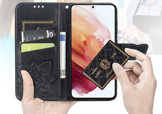 Θήκη με πτερύγιο για Motorola Moto E14, Butterfly, μαύρη