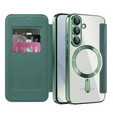 Θήκη με πτερύγιο για Samsung Galaxy S25, RFID Wallet MagSafe CamShield, πράσινη