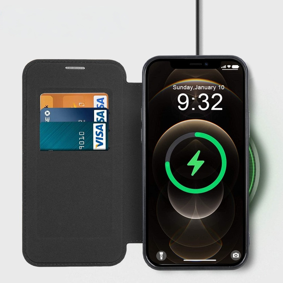 Θήκη με πτερύγιο για iPhone 12 Pro, RFID Wallet MagSafe CamShield, μαύρη