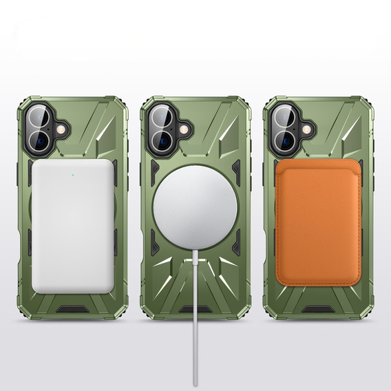Θήκη για iPhone 16 Plus, θωρακισμένη με βάση και λαβή, πράσινη