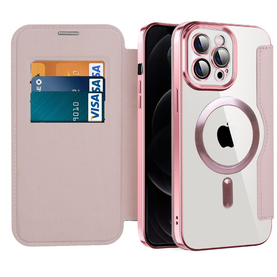 Θήκη με πτερύγιο για iPhone 12 Pro Max, RFID Wallet MagSafe CamShield, ροζ
