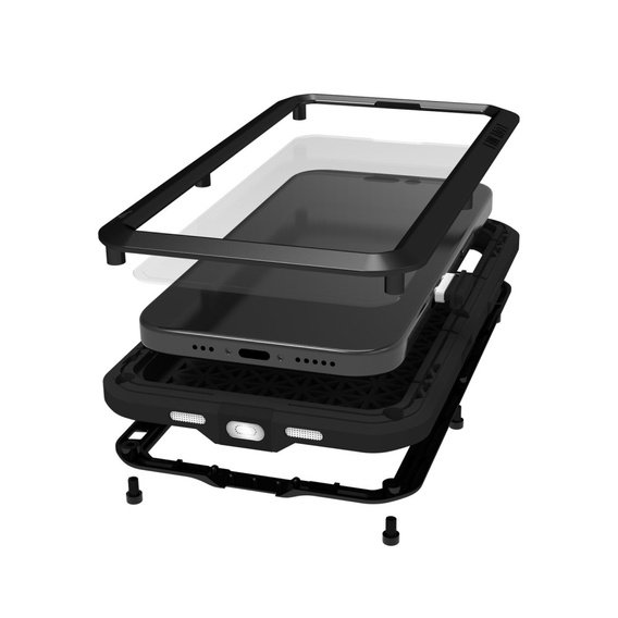 Love Mei Θήκη για iPhone 16 Pro, armored with glass, μαύρη