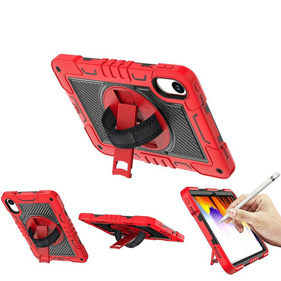 Θήκη θωράκισης για Xiaomi Redmi Pad 2, με βάση και ιμάντα ώμου – κόκκινο-μαύρο