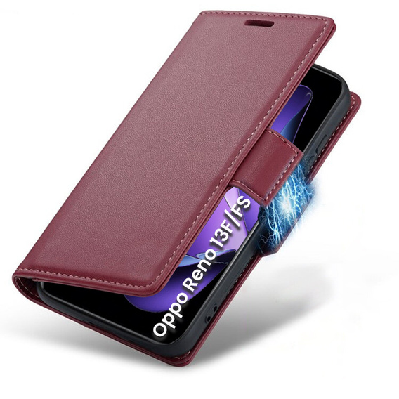 Θήκη για Oppo Reno 13F / Oppo Reno 13FS, ERBORD Glossy Litchi, πορτοφόλι με πτερύγιο, κόκκινη