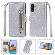 Θήκη με πτερύγιο για Samsung Galaxy A55, Wallet Zipper Pocket Glittery, ασημένια