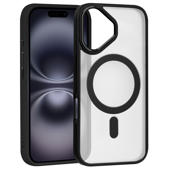 Θήκη για iPhone 16, για MagSafe, ERBORD Μatt Case, διαφανής / μαύρη + Γυαλί οθόνης