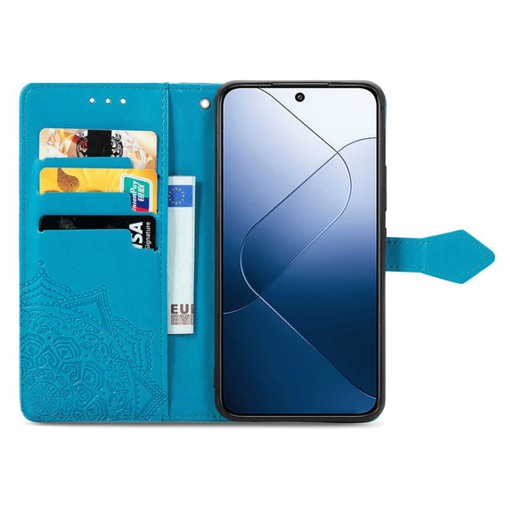 Θήκη με πτερύγιο για Xiaomi 14T, Mandala, μπλε