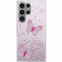 Θήκη για Samsung Galaxy S24 Ultra, Glitter Butterfly, ροζ