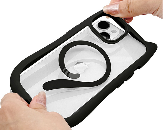 Θήκη για iPhone 13 / iPhone 14, για MagSafe, Cute Cat, μαύρη + Γυαλί οθόνης