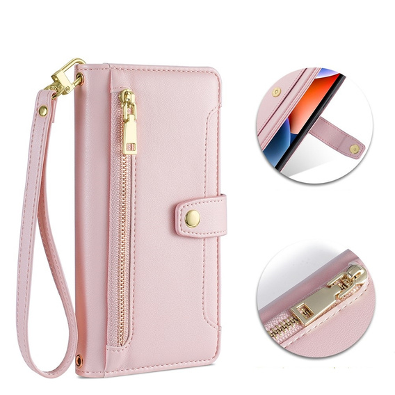 Θήκη με πτερύγιο για iPhone 14 Pro Max, Wallet Zipper Pocket, ροζ