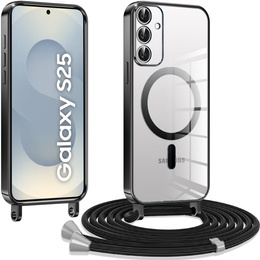 Θήκη για Samsung Galaxy S25, Electro MagSafe, μαύρη + κορδόνι