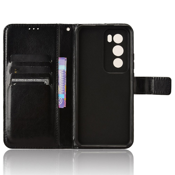 Θήκη με πτερύγιο για Oppo Reno 12, Crazy Horse Wallet, μαύρη