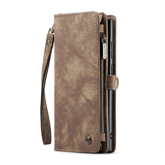 CASEME θήκη για Samsung Galaxy S25 Ultra, Retro Leather Wallet, με λουράκι, καφέ