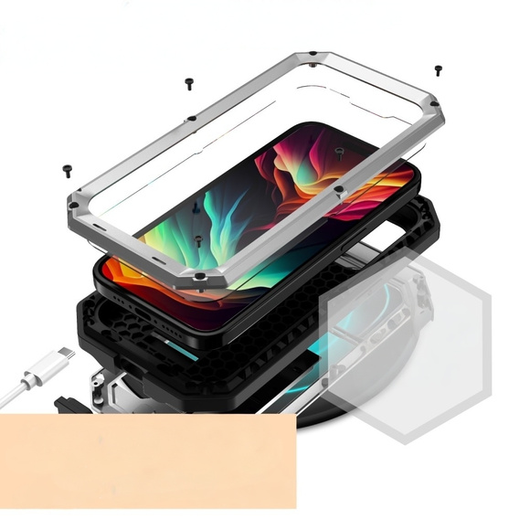 Θήκη για iPhone 15 Pro, R-JUST CamShield Slide, θωρακισμένη, ασημένια / μαύρη