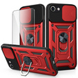Θωρακισμένη θήκη για iPhone 16E, CamShield Slide, κόκκινη + Μετριασμένο γυαλί 9H